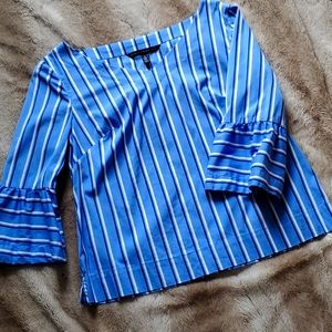 White House Black Market Striped Bell Sleeve Swing Top